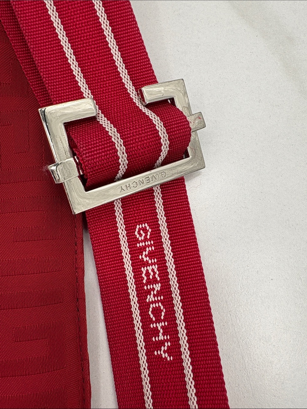 Givenchy Red Jacquard Slim Crossbody with Logo Webbed Strap - Picture 8 of 12